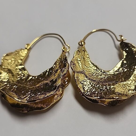Gold Tone African Fulani Earrings,Chunky Hoop Earrings, African Earrings - Picture 3 of 4